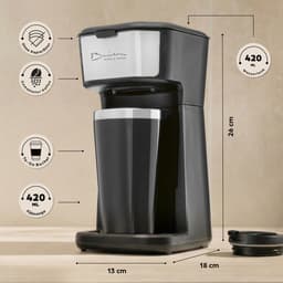 Barista Single koffiezetapparaat to go 450 watt | compact filterkoffiezetapparaat met thermobeker | kleine, draagbare coffee to go machine | incl. isolatiebeker & nylon permanent filter - zwart — thumbnail 4