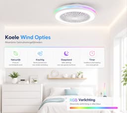 Slimme Plafondventilator met Lamp 50cm - RGB LED Verlichting - Dimbaar - App Bediening - Afstandsbediening - Google Home & Alexa - 6 Snelheden - Stille Ventilator voor Slaapkamer en Woonkamer — thumbnail 4