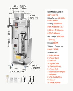 VEVOR Poederverpakkings- en Vulmachine, Volledig Automatische Vulmachine 10-500 G, Intelligent Wegen, Vullen en Verpakken, Roestvrij Staal, Vloermodel, Ideaal voor Noten, Zaden, Thee, Koffiebonen, Specerijen en Meel — thumbnail 3