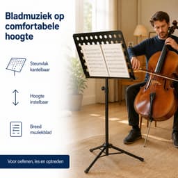 JustValue Heavy-Duty Muziekstandaard - Verstelbaar 60-120 cm - Geperforeerd Metalen Blad 49 x 35 cm - Zwart — thumbnail 3