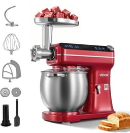 VEVOR Multifunctionele Keukenmachine met Kantelbare Kop 7 liter 2-in-1 1000 W Rood, Mixer voor Deeg, Room, Beslag en Vlees, Kneedmachine met Mengkom, Deeghaak, Klopper en Garde — thumbnail 1