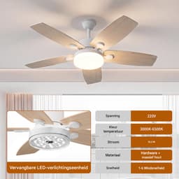 Plafondventilator met Licht 106 cm Houtlook, Stil DC Motor, LED Dimbaar & Afstandsbediening — thumbnail 2