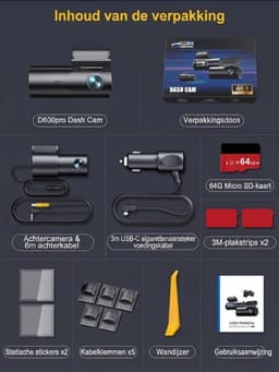 VALI® Draadloze Dashcam - Dashcam met CarPlay - Draadloos CarPlay-Scherm - Zwart - 3cm x 5cm x 10cm — thumbnail 2