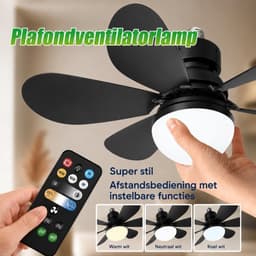 North Collective AirFlow - Plafond Ventilator Verlichting E27 - LED Ventilatorlamp met Afstandsbediening - 3 Snelheden - 52 cm - Zwart — thumbnail 5