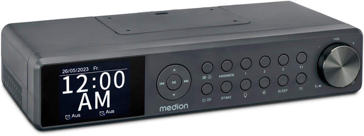 MEDION P66750 Keuken onderbouwradio (DAB+ keukenradio, PLL FM radio, dimbaar TFT kleurendisplay, kookwekker, Bluetooth, LED strip, incl. bevestigingsmateriaal) grijs — afbeelding 1