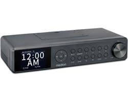 MEDION P66750 Keuken onderbouwradio (DAB+ keukenradio, PLL FM radio, dimbaar TFT kleurendisplay, kookwekker, Bluetooth, LED strip, incl. bevestigingsmateriaal) grijs