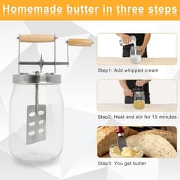 Handmatige Boter Maken - Boter Machine - Thuis Boter Maken - Glazen Jar - 1.5 Liter - Wit — thumbnail 4