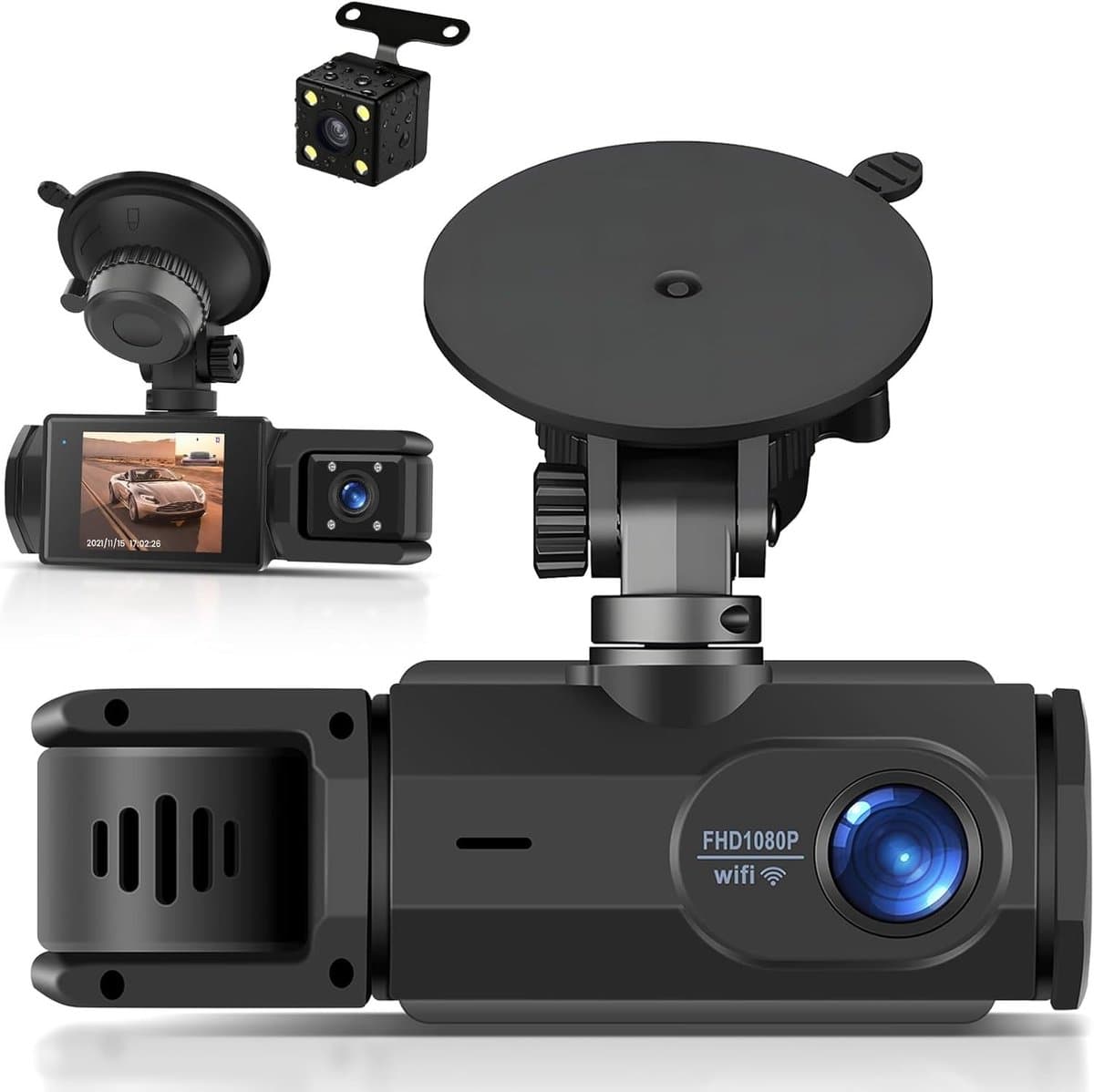 Dashcam met achteruitrijcamera 1080P Full HD - Met WiFi & app - Nachtzicht en parkeerstand - Voor alle voertuigen — afbeelding 1