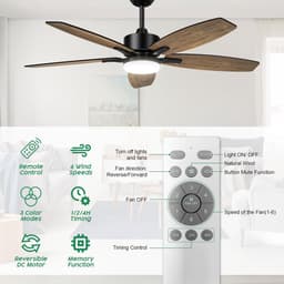 Plafondventilator met Verlichting – 106 cm – Stil – Dimbaar – 6 Snelheden – Afstandsbediening – Wit — thumbnail 2