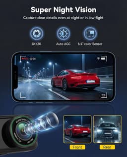 SnelShoppen - 4K Dashcam Auto 1080P, 2-Kanalen FHD Autocamera met GPS, WiFi, App Besturing, Nachtzicht, ADAS, 3.16 Inch Display, 24-Uur Parkeren — thumbnail 3