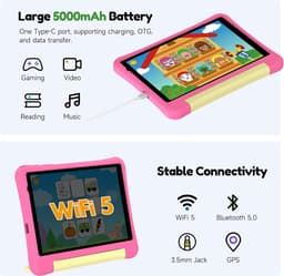 SnelShoppen - Kids Tablet 8 Inch voor Kinderen met Case, 3GB RAM, 32GB ROM, Android, 5000mAh, Geschikt voor Peuters en Kleuters, Roze, Met Ouderlijk T — thumbnail 4