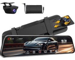SnelShoppen - Dual 1080P Mirror Dashcam met Achteruitrijcamera 10-Inch IPS Touchscreen, 170° + 140° Hoek, Nachtzicht en Waterdicht - Auto Camera Voor