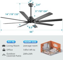 Plafondventilator - Woonkamer Ventilator Industrie Stijl - 66 Inch 8 Blads DC Ventilator Met Dimbare LED Lamp - Afstandsbedieningsventilator - Omkeerbare Ventilator - Lampventilator - Slimme Ventilator Zes Snelheden — thumbnail 5