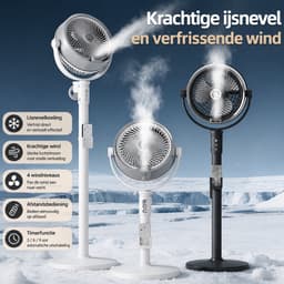 Luchtbevochtigende Statiefventilator met Afstandsbediening - Draadloos Oplaadbaar - 4 Windsnelheden - 3 Hoogtes - Vernevelfunctie - Timer 3/6/9 Uur - USB-C - Wit — thumbnail 5