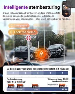 Dashcam voor auto - Zwart - Dubbele 4K camera met GPS, WiFi en Nachtzicht - Voor Vooraan en Achteraan — thumbnail 3