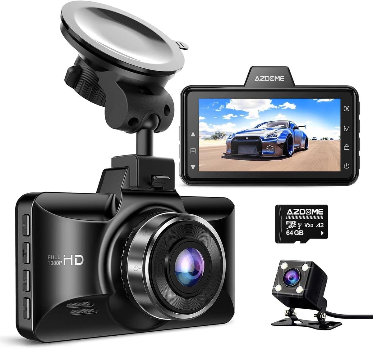 Dashcam voor auto - Zwart - M01 Pro - Dubbele 1080p FHD camera met nachtzicht en parkeerbewaking - Voor personenauto's — afbeelding 1