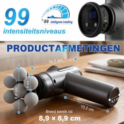 Massagepistool – Draagbaar Massagepistool – Massageapparaat met 99 Snelheden – Massage Gun met 9 Massagekoppen – Handmassageapparaat voor Nek, Rug en Benen – Inclusief Reistas – Grijs — thumbnail 2