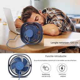 GELLDG Tafelventilator USB Ventilateur - Draagbare Mini Ventilator - 3 Snelheden Verstelbaar - Stil - 120cm Kabel - Geschikt voor Thuis en Kantoor - Kunststof - Afmetingen 12,3x5cm — thumbnail 2