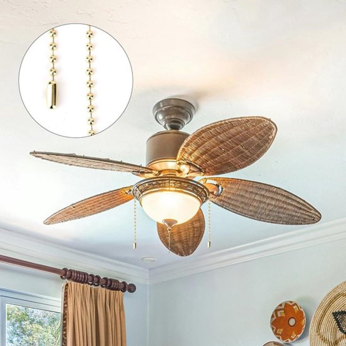 Plafondventilator Trekketting 3m - Kraal Premium Metalen Lamp Trekketting met Connectoren voor Doe-Het-Zelf Knutselwerkjes — afbeelding 1