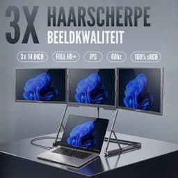 Triple Portable Monitor Surround 14" - Full HD Draagbare monitor met USB-C & HDMI - Tri screen - Plug & Play - Incl. Draagtas — thumbnail 4