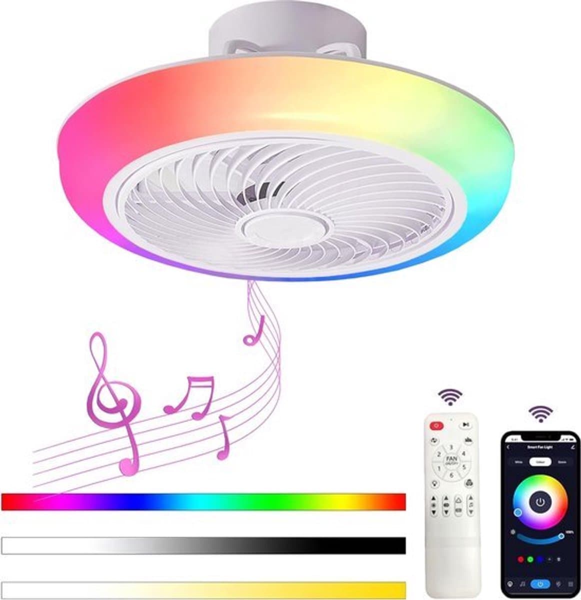 Smart Lamp Ventilator - Met Afstandsbediening en APP - Plafondventilator - 45 cm - Wit - Keuken Lamp - Woonkamerlamp - Moderne lamp — afbeelding 1