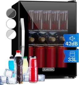 Mini Koelkast 33 Liter, Drankkoelkast met Glazen Deur, Fluisterstil, LED-verlichting, Instelbaar 0-10°C, Zwart — thumbnail 1