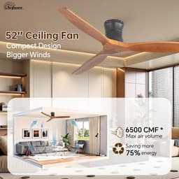 Plafondventilator 132 cm stil met afstandsbediening Smart Wifi Timer DC motor massief hout — thumbnail 5