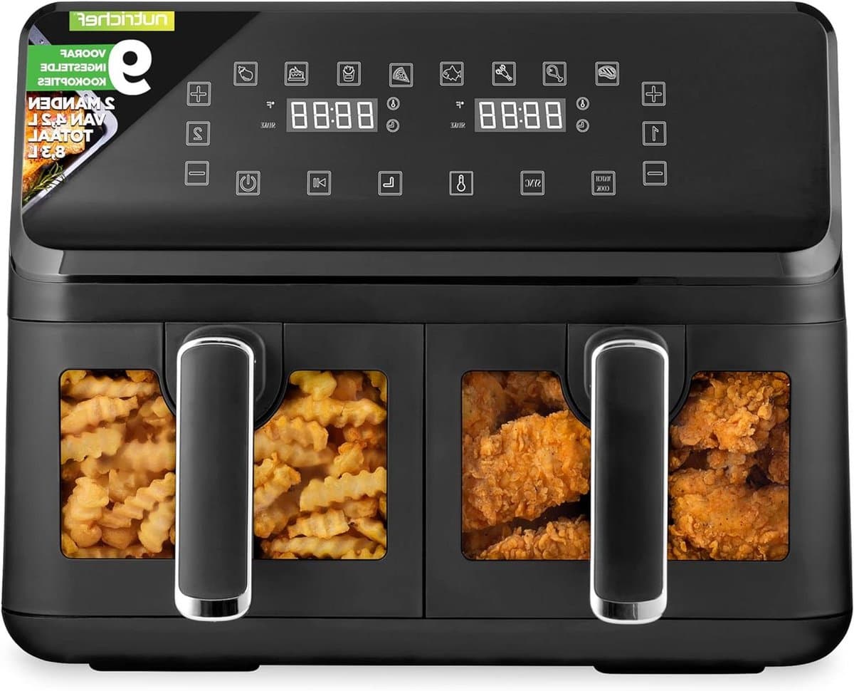 Dubbele Mand Airfryer - Heteluchtfriteuse Olievrij - Gezond Koken - Transparant Venster - 88 Liter - Zwart — afbeelding 1