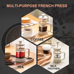 Thijox - French Press Koffie/Thee Maker, Camping Mini Koffiezetapparaat 304 Roestvrij Staal, Hittebestendig Glas, Cold Brew Koffie Pers 11,8 oz voor T — thumbnail 2