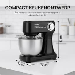 Keukenmixer - Planetaire mixer - Bakken en koken - 12 snelheden - 3.5L kom - Zwart — thumbnail 5