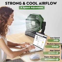 Campingventilator Draadloos – Oplaadbare Tafelventilator met LED Lamp, Afstandsbediening, 10000 mAh Accu, 4 Snelheden — thumbnail 4