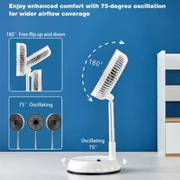 Draagbare oscillerende staande ventilator 8 inch - opvouwbaar met 7200mAh oplaadbare USB batterij, hoogteverstelbaar, 4 snelheden, stil met afstandsbediening voor thuis, kantoor, kamperen en reizenc — thumbnail 4