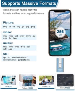 USB Flash Drive - Geheugenstick Telefoon - Foto Opslag - Snelle Data Transfer - 256GB - Blauw — thumbnail 3