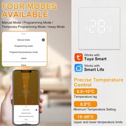 Slimme Wifi Thermostaat - Chronothermostaat Vloerverwarming - Energie Besparen - App en Spraakbesturing - 86 x 86 mm - Wit — thumbnail 4