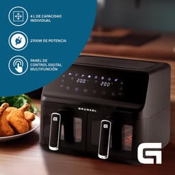 Airfryer met Dubbele Mand - Heteluchtfriteuse Dubbel - Gezond Koken - 8 Programma's - 8 Liter - Zwart — thumbnail 5