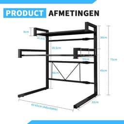 SnelShoppen - Aanpasbare Magnetron Kast - Keuken Rack - Keuken Plank - Keuken Opbergruimte - Verstelbare Magnetron Stand - Oven Rek - Metaal - Zwart — thumbnail 4