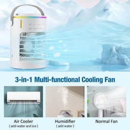 Ventilatoren - Mini Aircooler met Water - Mobiele Airco - LED Licht - Tafelventilator - Drie ventilatorsnelheden, drie timerinstellingen en twee nevelstanden- Bureau Ventilator — thumbnail 5