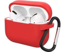 Hoesje geschikt voor Airpods Pro 2019 - Schokbestendig siliconen Case Silicone met clip - Rood