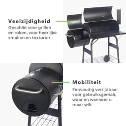 Houtskoolbarbecue - Barbecue Smoker - Houtskool Rookoven - Verrijdbare BBQ - Gegalvaniseerd Staal - Thermometer — thumbnail 5