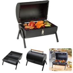 Houtskoolbarbecue - BBQ - Cilinderbarbecue - Tafel BBQ - Barbecue Cilindervorm - Tafelmodel - Mat Zwart - 2-zijdig Gebruik - 2 Rekken/Platen - 17 cm Grillhoogte - Metaal - Afsluitbaar Deksel - Compact - 41 x 26 x h36 cm - Ook voor Camping — thumbnail 1
