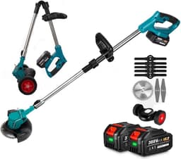 MKSS® Zweefmaaier - Grastrimmer met Accu - Grasmaaier - Handmaaier met Wielen - Blauw — thumbnail 1