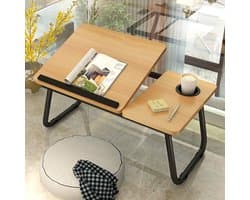 Bedtafel - Laptop tafel | Bekerhouders | Hout, RVS | Verstelbaar | Multifuntioneel