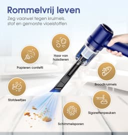 Kruimeldief - Mini kruimeldief - Kruimelzuiger - Handstofzuiger - Nat en droog vuil - Incl. 5 opzetstukken - Air duster - Autostofzuiger - Draadloze stofzuiger - 8000PA - Hepa filter – Blauw — thumbnail 2