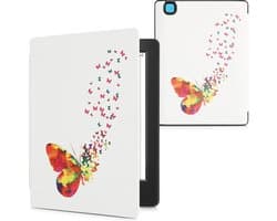 kwmobile e-reader hoesje geschikt voor Kobo Aura H2O Edition 2 hoes - E reader flip case met magnetische sluiting - Ereader cover - Zwerm Vlinders design in meerkleurig / roze / wit