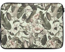 Laptophoes 14 inch - Bloemen - Bladeren - Vintage - Patronen - Laptop sleeve - Binnenmaat 33x23 cm - Zwarte achterkant