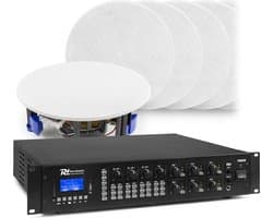 6-zone Bluetooth geluidsinstallatie van Power Dynamics - 12 witte plafondspeakers + 360W versterker