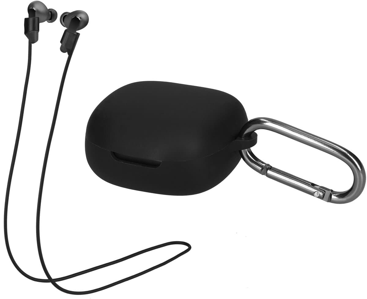 kwmobile set case & koord voor oordopjes - geschikt voor JBL Live Pro Plus - 2x 70 cm - In zwart / zwart — afbeelding 1
