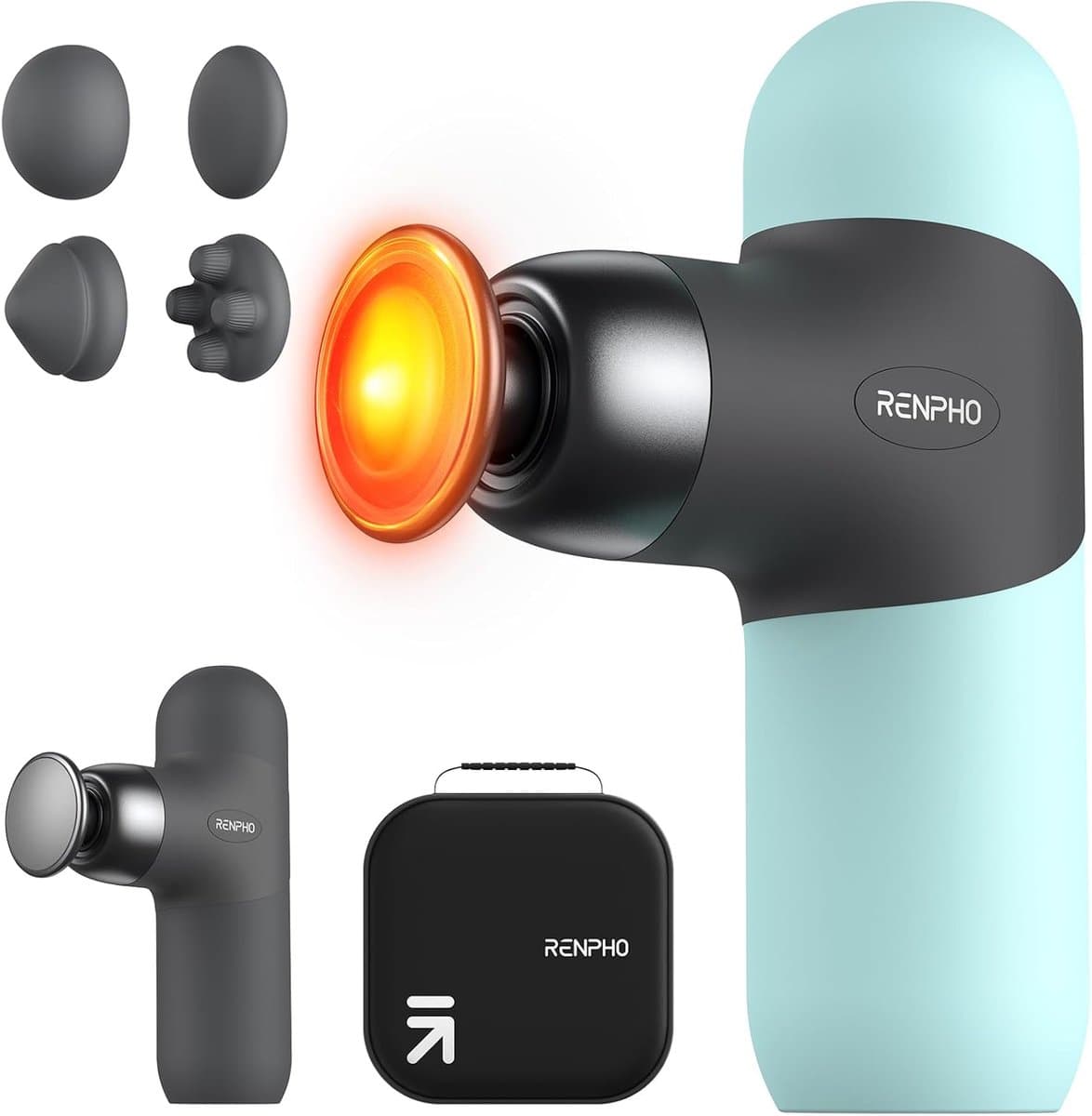 Draagbaar Mini Massagepistool met Warmtefunctie voor Spiermassage - Reisformaat met Siliconen Hoezen — afbeelding 1