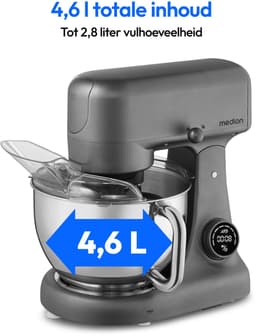MEDION keukenmachine met vleesmolen (800 watt, gelijkstroommotor, roestvrijstalen kom van 4,6 liter, energiebesparend, zeer stil, digitaal sensor-touchdisplay, MD12600) Titanium — thumbnail 4