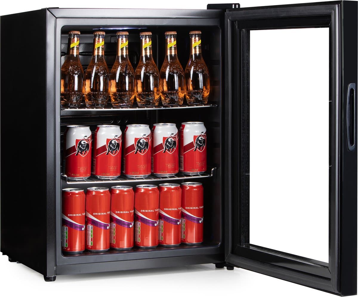PRIMO PR179BC Drankkoelkast - Minibar - Mini Koelkast - Glazen deur - Vrijstaand - 60L - D - Zwart — afbeelding 1